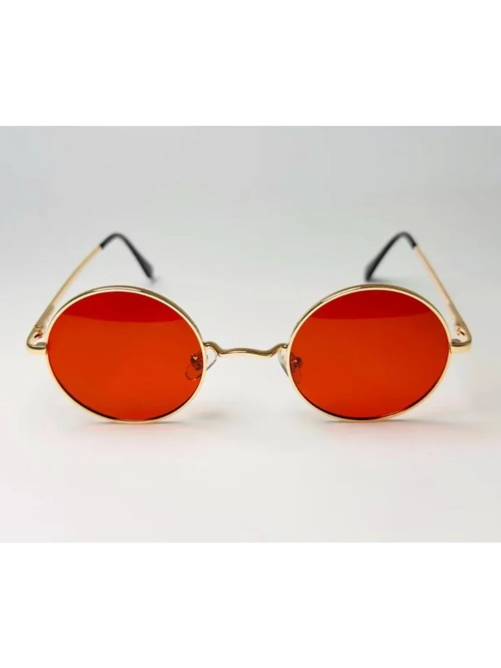 Retro Round Sunglasses With Gold Metal Frame & Red Lenses